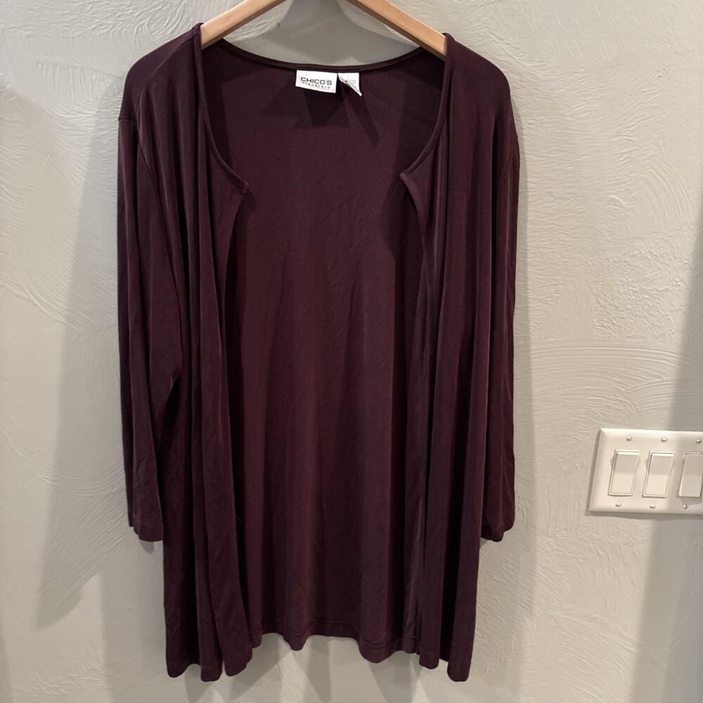 Chicos Travelers Duster Open Cardigan Sz 3/XL Plum Purple Knit Jacket Sweater